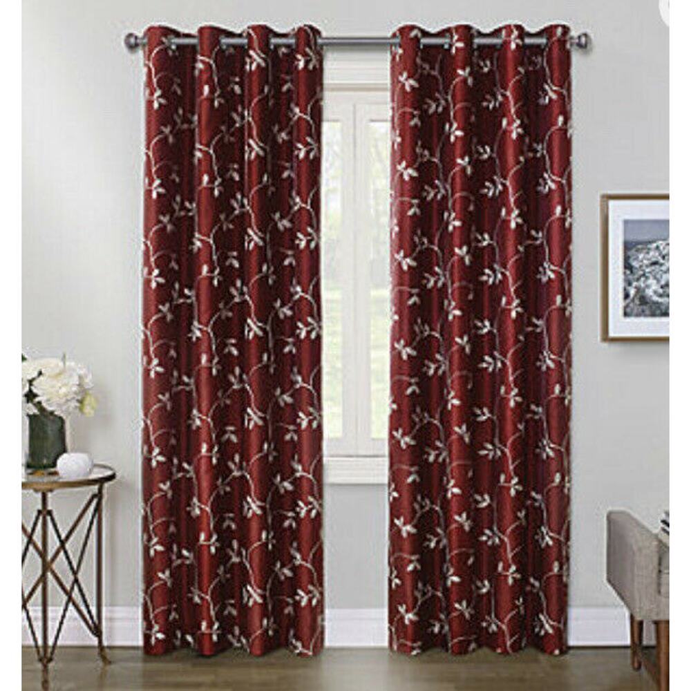 NWT Mystique Embroidery Max Blackout Window Curtains 50”x63” Red